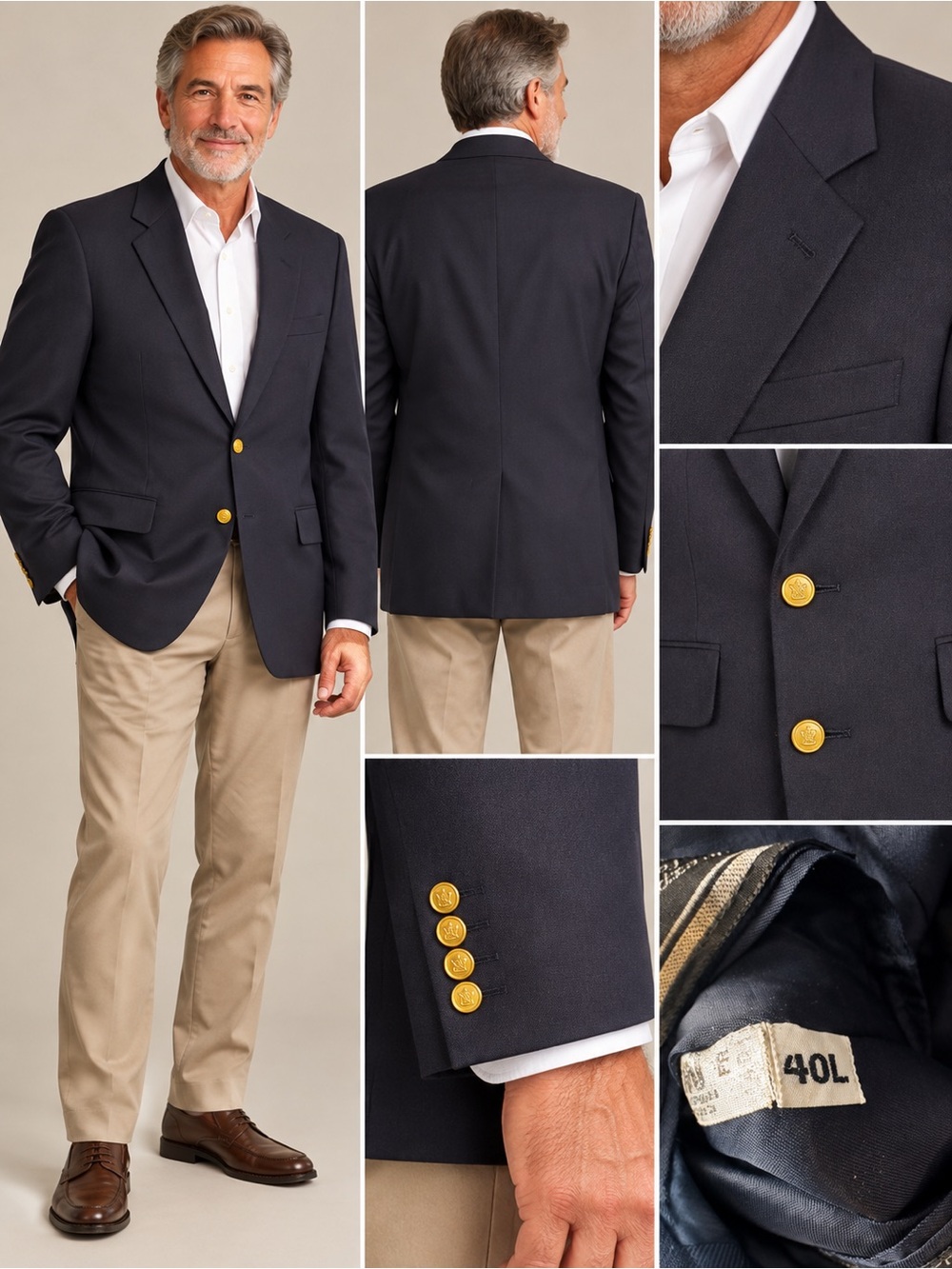Vintage Christian Dior Monsieur Navy Blazer 40L Gold Crest Buttons Made USA